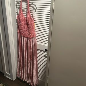 NWT CHICAS Pink Maxi Halter Back Dress with Beaded Top. Size XL